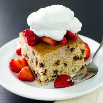 Gluten-free Chocolate Chip Cake with Strawberries and Coconut Cream