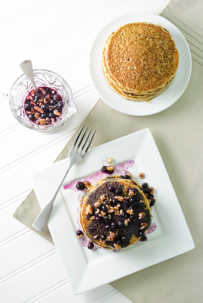 oatmeal chia pancakes with blueberry walnut sauce | VeggiePrimer.com