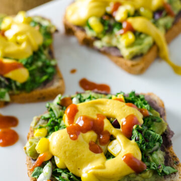 Nacho Avocado Toast - a delicious vegan, gluten free, "cheesy" recipe that's quick and easy! |VeggiePrimer.com