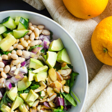 Easy Green Salad with Orange Ginger Dressing - just a few minutes of chopping and blending deliver a healthy plant-based vegan gluten-free meal! | VeggiePrimer.com