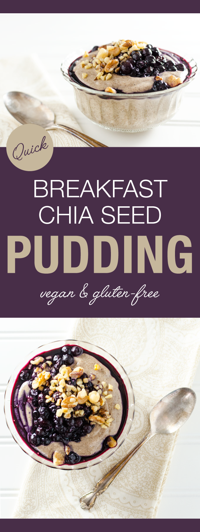 Quick Breakfast Chia Seed Pudding - this vegan and gluten-free recipe is ready in minutes - no overnight soaking required. It's an easy way to enjoy a healthy breakfast, but it's also tasty enough for a dessert or snack! | VeggiePrimer.com