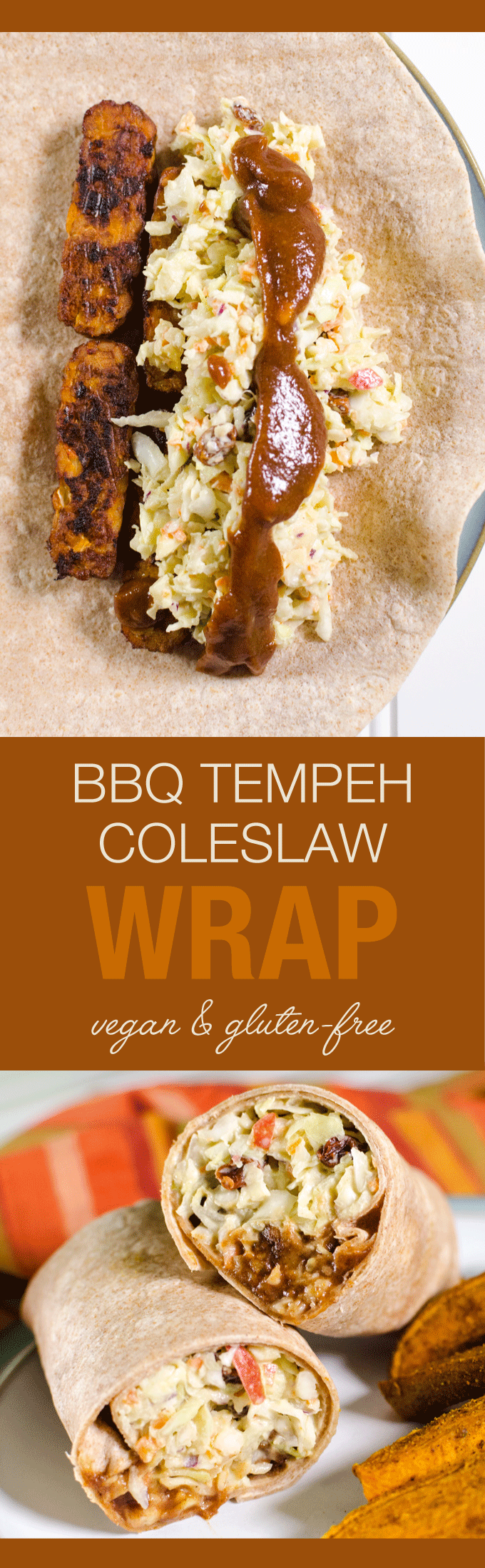 Vegan BBQ Tempeh Coleslaw Wrap - you can prepare this sandwich recipe in less than five minutes with easy make-ahead ingredients - it's the perfect packable lunch - and can be made gluten-free too! | VeggiePrimer.com