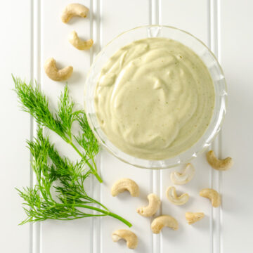 Creamy Cashew Dill Dressing - you only need about 5 minutes and a few simple ingredients to make this tasty vegan gluten-free recipe. Use it as a sandwich spread, dip or salad dressing |VeggiePrimer.com