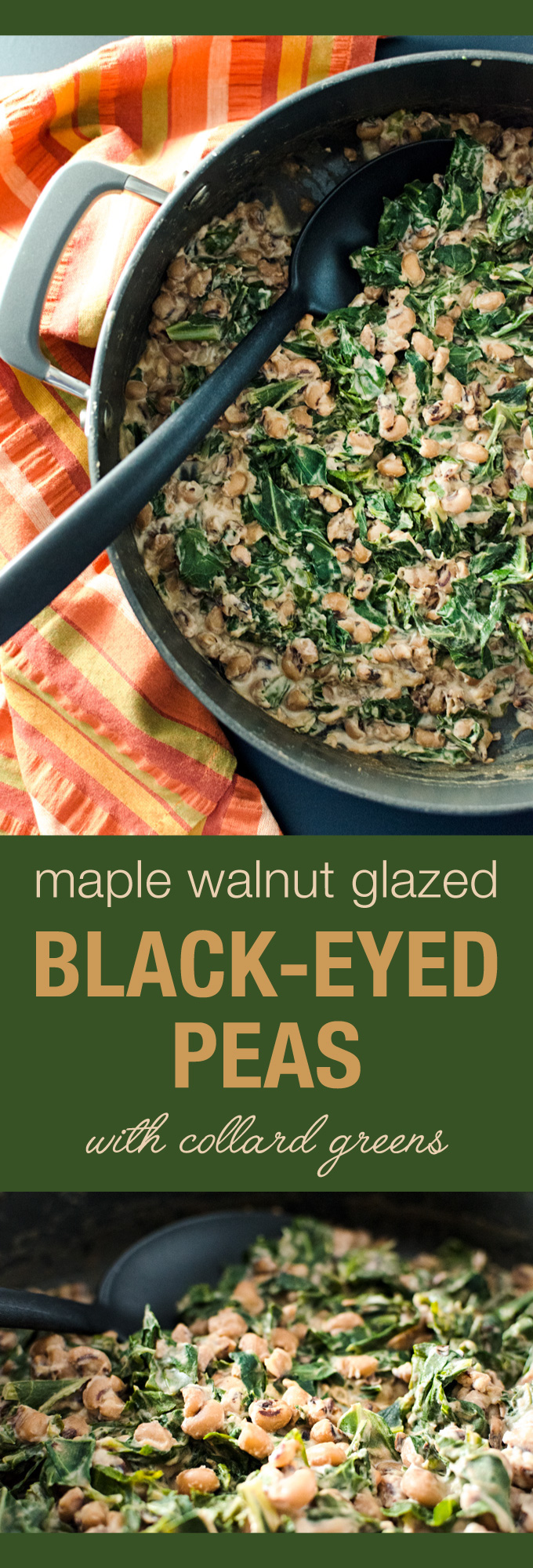 Maple Walnut Glazed Black-Eyed Peas with Collard Greens - inspired by flavors typically associated with baked ham, this gluten-free vegan recipe makes a tasty plant-based side-dish | VeggiePrimer.com