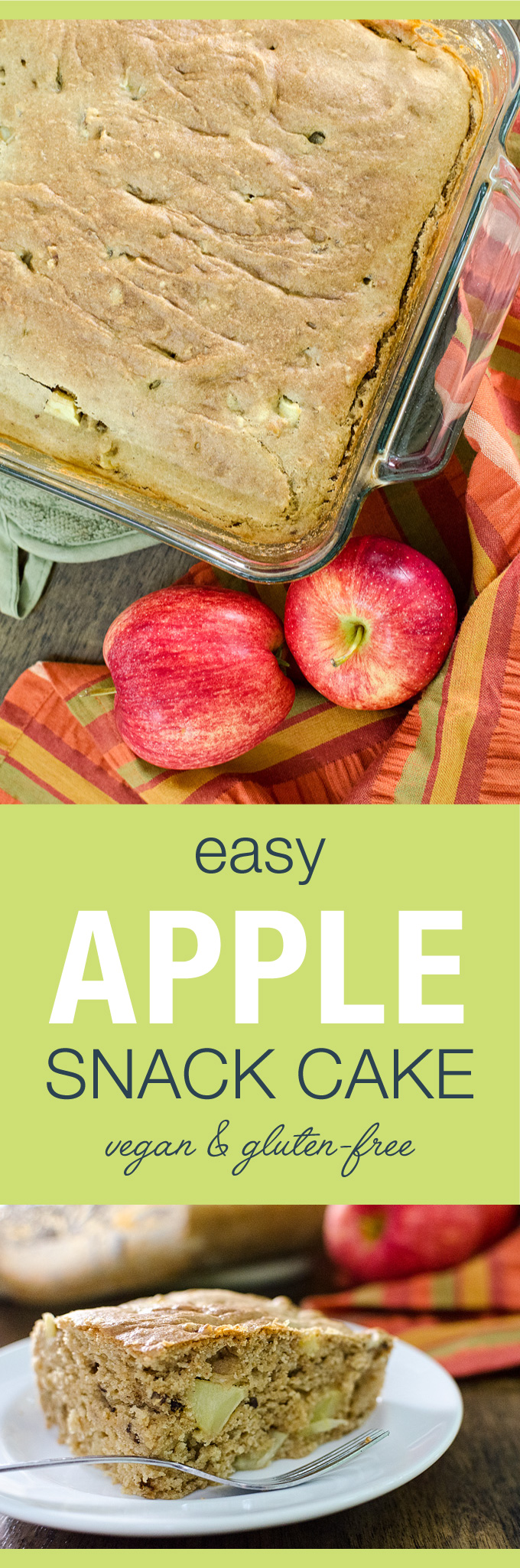 Easy Gluten-Free Apple Snack Cake - mix and bake this simple vegan recipe in the same pan! | VeggiePrimer.com
