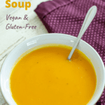 Pin for Instant Pot butternut squash soup showing a closeup of a bowl of soup